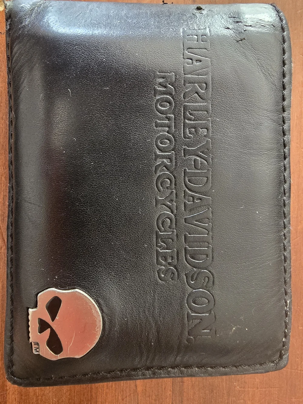 Harley-Davidson Black Leather Money Clip Wallet with Silver Skull